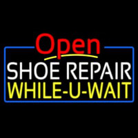 White Shoe Repair Yellow While You Wait Open Neon Skilt