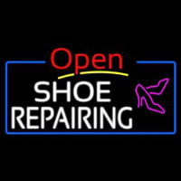 White Shoe Repairing Open Neon Skilt