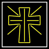 Yellow Christian Cross Neon Skilt