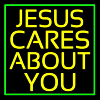 Yellow Jesus Cares About You Neon Skilt