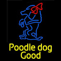 Yellow Poodle Dog Blue Logo Neon Skilt