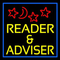 Yellow Reader And Advisor Blue Border Neon Skilt