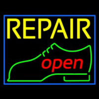 Yellow Repair Shoe Logo Open Neon Skilt