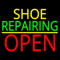 Yellow Shoe Green Repairing Open Neon Skilt