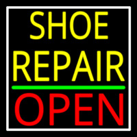 Yellow Shoe Repair Open With Border Neon Skilt