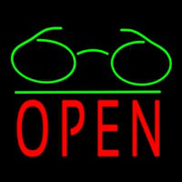 Glasses Logo Block Open Green Line Neon Skilt