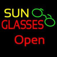 Yellow Sun Red Glasses Logo Open Neon Skilt