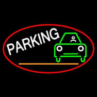 Parking And Car Oval With Red Border Neon Skilt