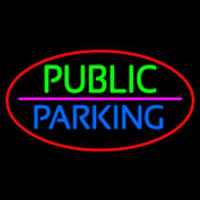 Public Parking Oval With Red Border Neon Skilt