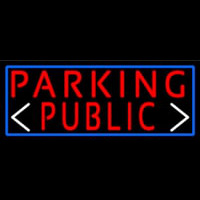 Red Public Parking And Arrow With Blue Border Neon Skilt