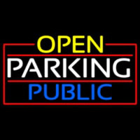 Open Parking Public With Red Border Neon Skilt