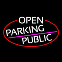 White Open Parking Public Oval With Red Border Neon Skilt