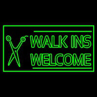 Green Walk Ins Welcome With Scissor Neon Skilt