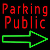 Red Public Parking With Arrow Neon Skilt